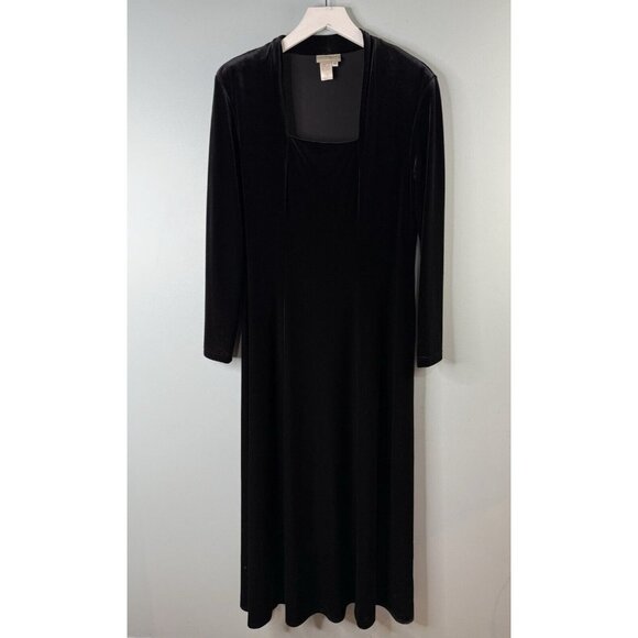 Coldwater Creek Velvet Maxi Dress Womens M Black Whimsy Goth Witchy Long Sleeve - Picture 1 of 8